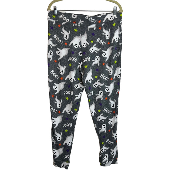 Celebrate Halloween Womens Leggings Large Gray Boo Ghosts Pockets Knit Lounge - Picture 3 of 6
